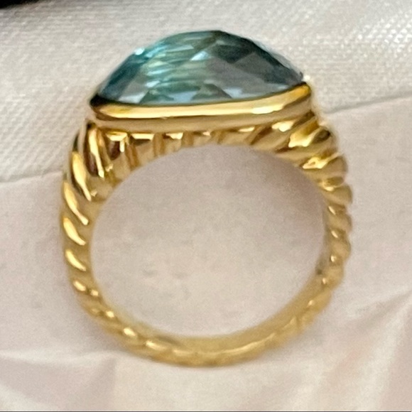 David Yurman Solid 18k Gold Blue Topaz Noblesse Ring - Size 7 - Picture 2 of 12